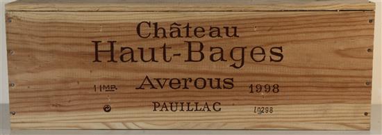 A cased Imperial of Chateau Haut Bages Averous, Pauillac, 1998.